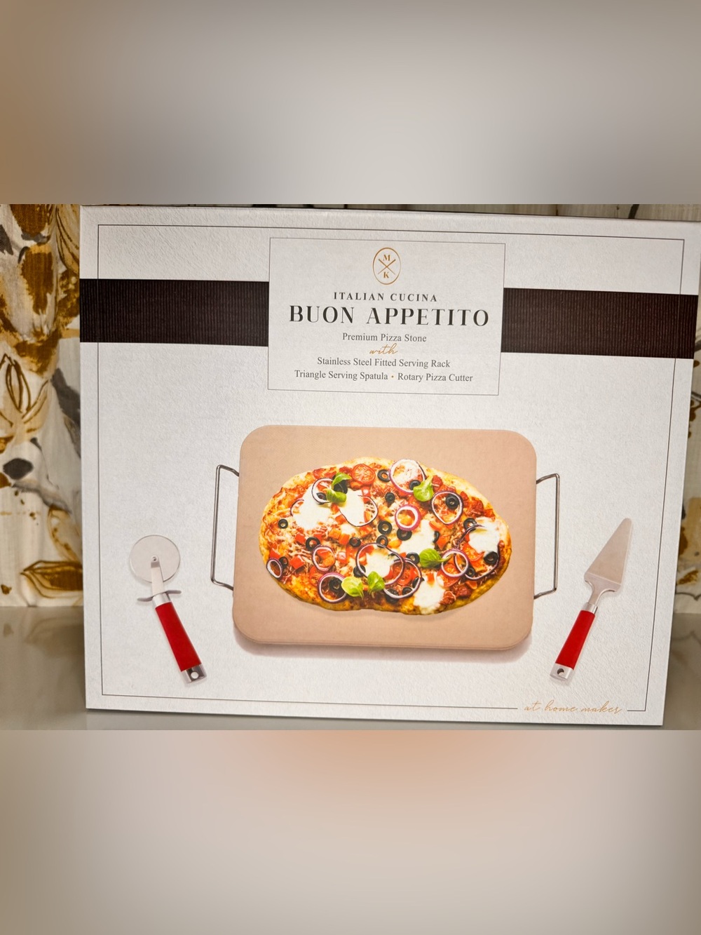 Buon Appetito Premium Pizza Stone with Rack and Utensils